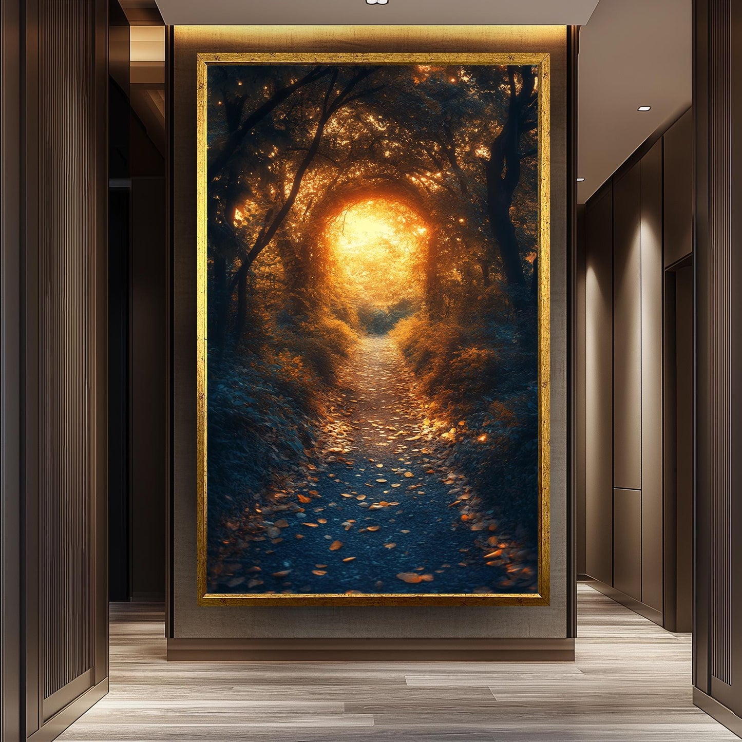 Enchanted Forest Pathway, Mystical Golden Light Artwork, Dreamy Woodland Scene, Fantasy Nature Wall Art, Magical Autumn Glow Print Nature