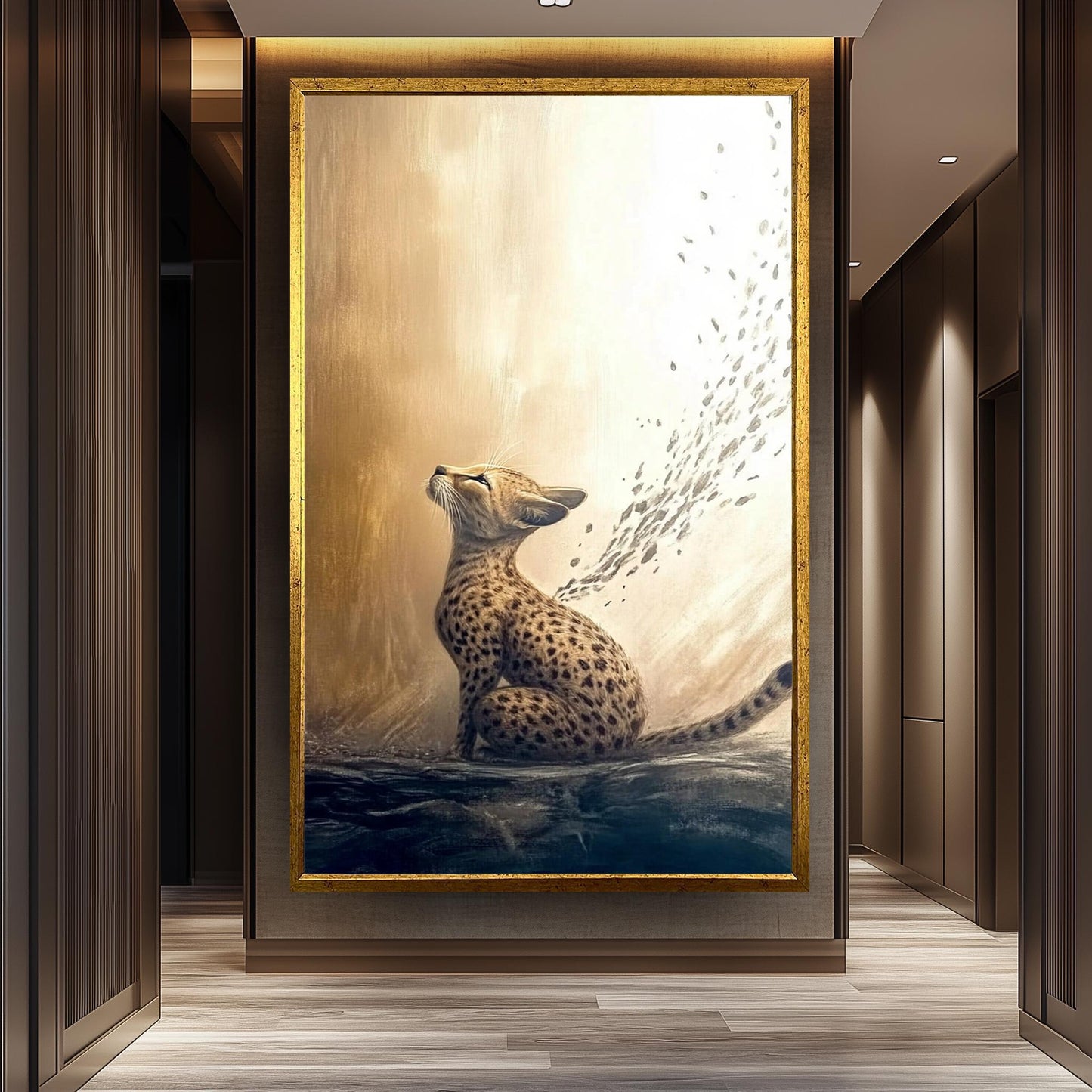Elegant Cheetah Artwork, Golden Animal Wall Art, Dreamy Wildlife Painting, Abstract Big Cat Decor, Majestic Nature-Inspired Print, Wall Art