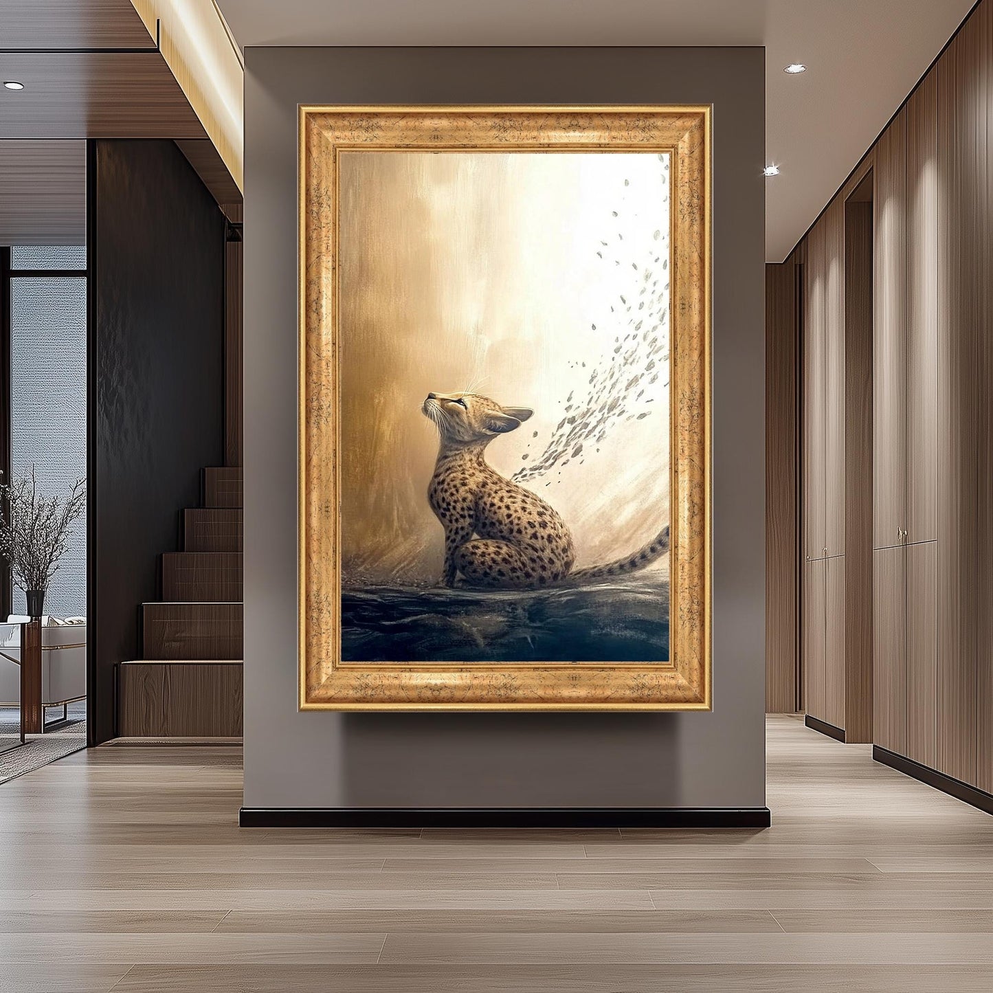 Elegant Cheetah Artwork, Golden Animal Wall Art, Dreamy Wildlife Painting, Abstract Big Cat Decor, Majestic Nature-Inspired Print, Wall Art