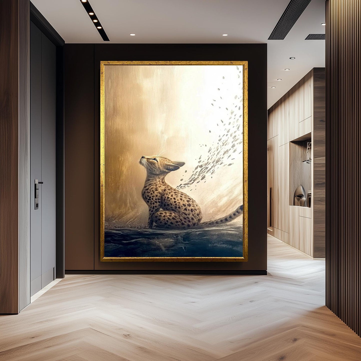 Elegant Cheetah Artwork, Golden Animal Wall Art, Dreamy Wildlife Painting, Abstract Big Cat Decor, Majestic Nature-Inspired Print, Wall Art