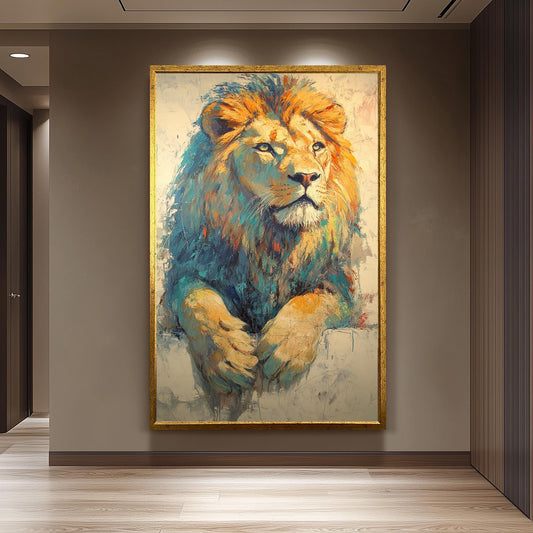 Colorful Lion Painting on Canvas, Abstract Wildlife Wall Art, Hand Painted Majestic Lion Artwork, Bold Animal Decor, Modern Safari Gift