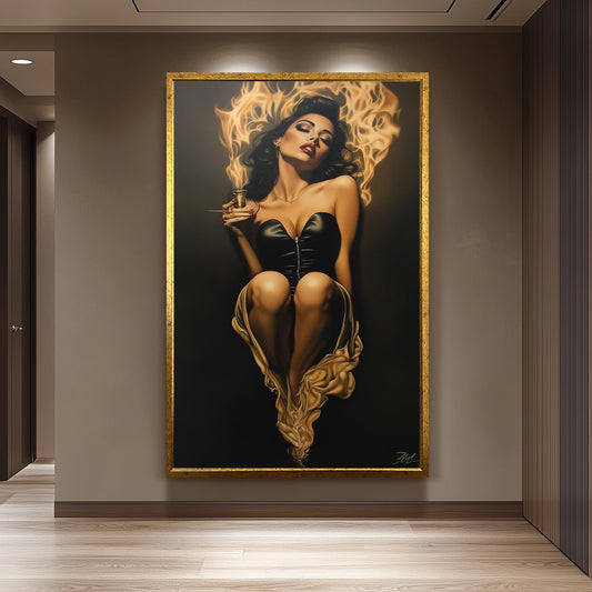 Sensual Woman Painting on Canvas, Fiery Femme Fatale Art, Hand Painted Seductive Wall Decor, Glamorous Modern Portrait, Bold Statement Gift