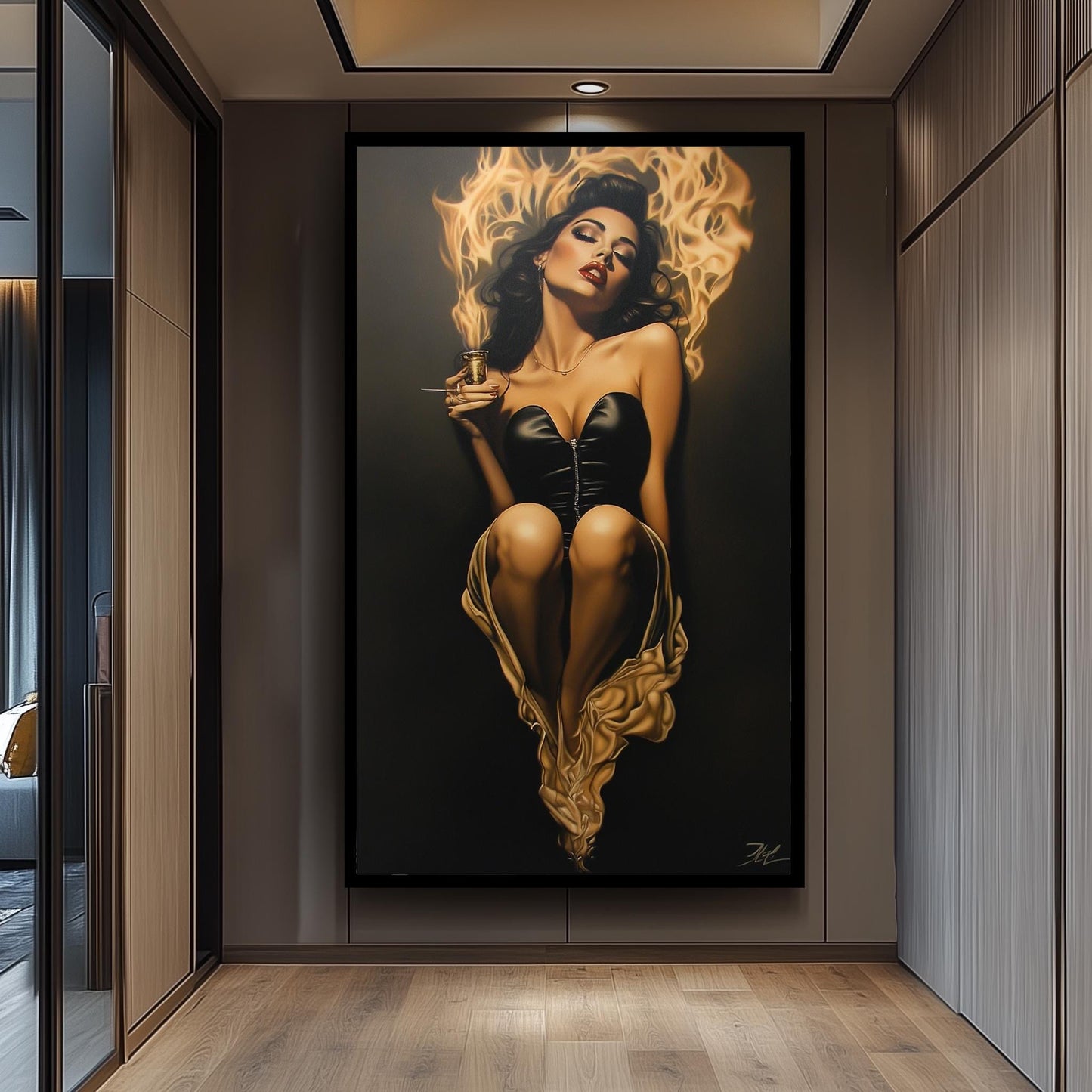 Sensual Woman Painting on Canvas, Fiery Femme Fatale Art, Hand Painted Seductive Wall Decor, Glamorous Modern Portrait, Bold Statement Gift