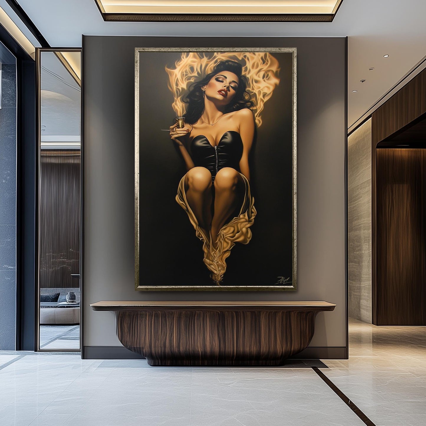 Sensual Woman Painting on Canvas, Fiery Femme Fatale Art, Hand Painted Seductive Wall Decor, Glamorous Modern Portrait, Bold Statement Gift