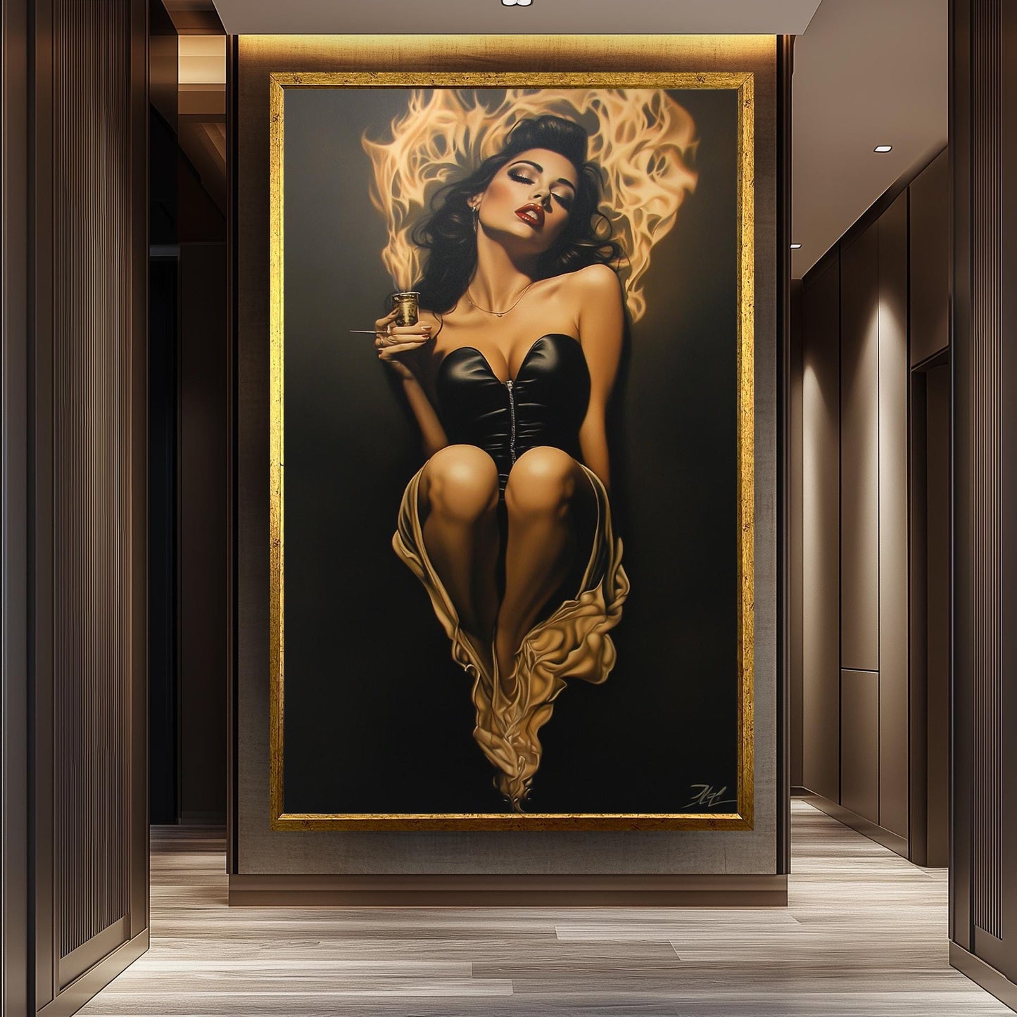 Sensual Woman Painting on Canvas, Fiery Femme Fatale Art, Hand Painted Seductive Wall Decor, Glamorous Modern Portrait, Bold Statement Gift