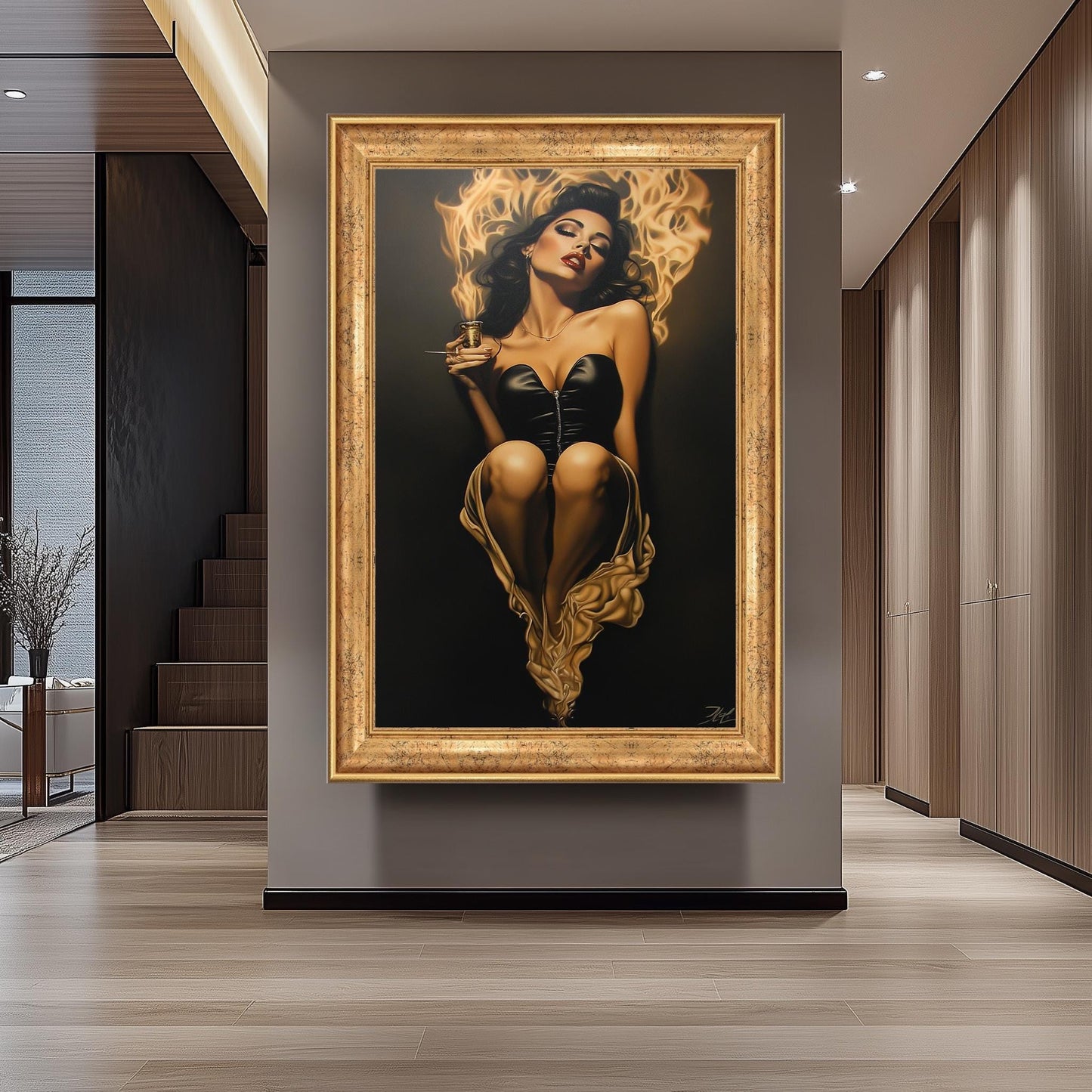 Sensual Woman Painting on Canvas, Fiery Femme Fatale Art, Hand Painted Seductive Wall Decor, Glamorous Modern Portrait, Bold Statement Gift