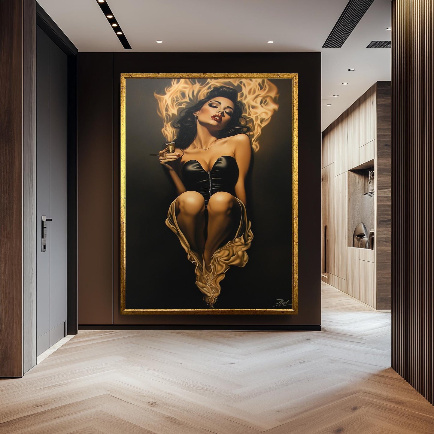 Sensual Woman Painting on Canvas, Fiery Femme Fatale Art, Hand Painted Seductive Wall Decor, Glamorous Modern Portrait, Bold Statement Gift