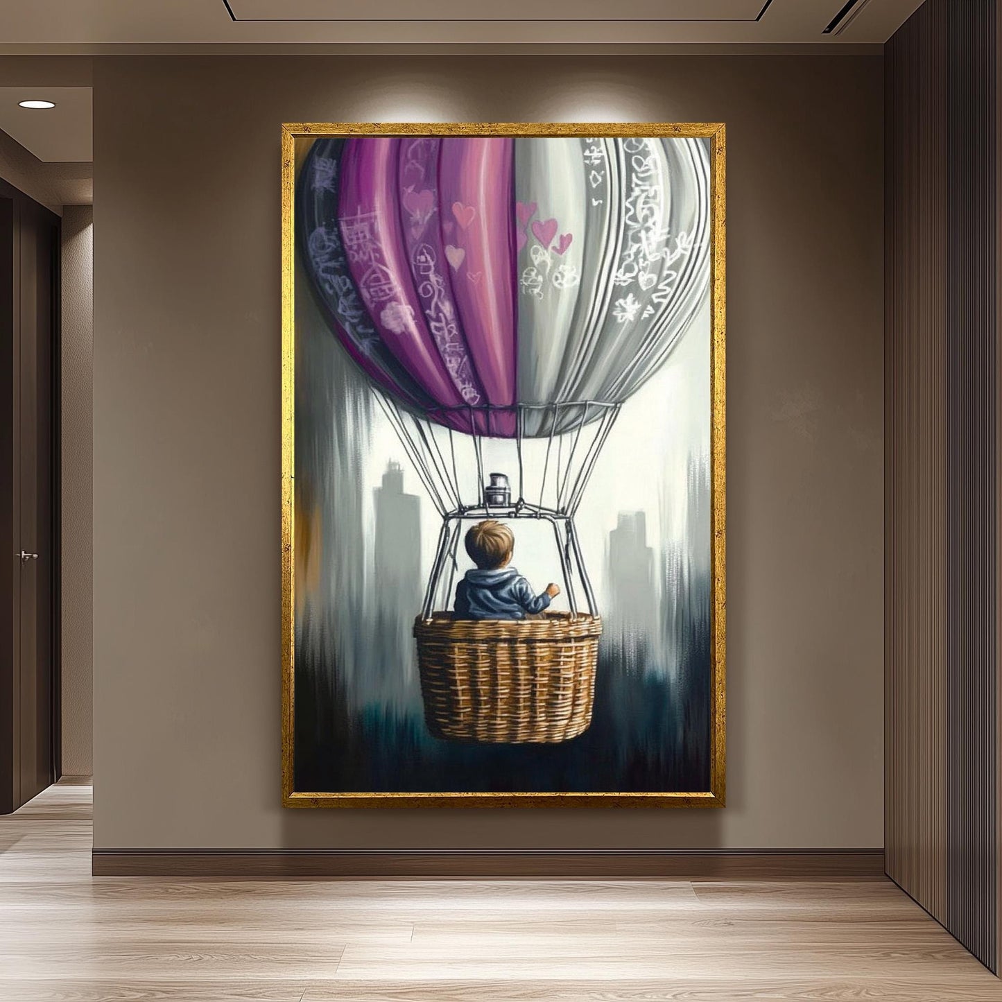 Graffiti Hot Air Balloon Painting, Dreamy Child Adventure Art, Hand Painted Surreal Wall Decor, Graffiti Art, Balloon Wall Art