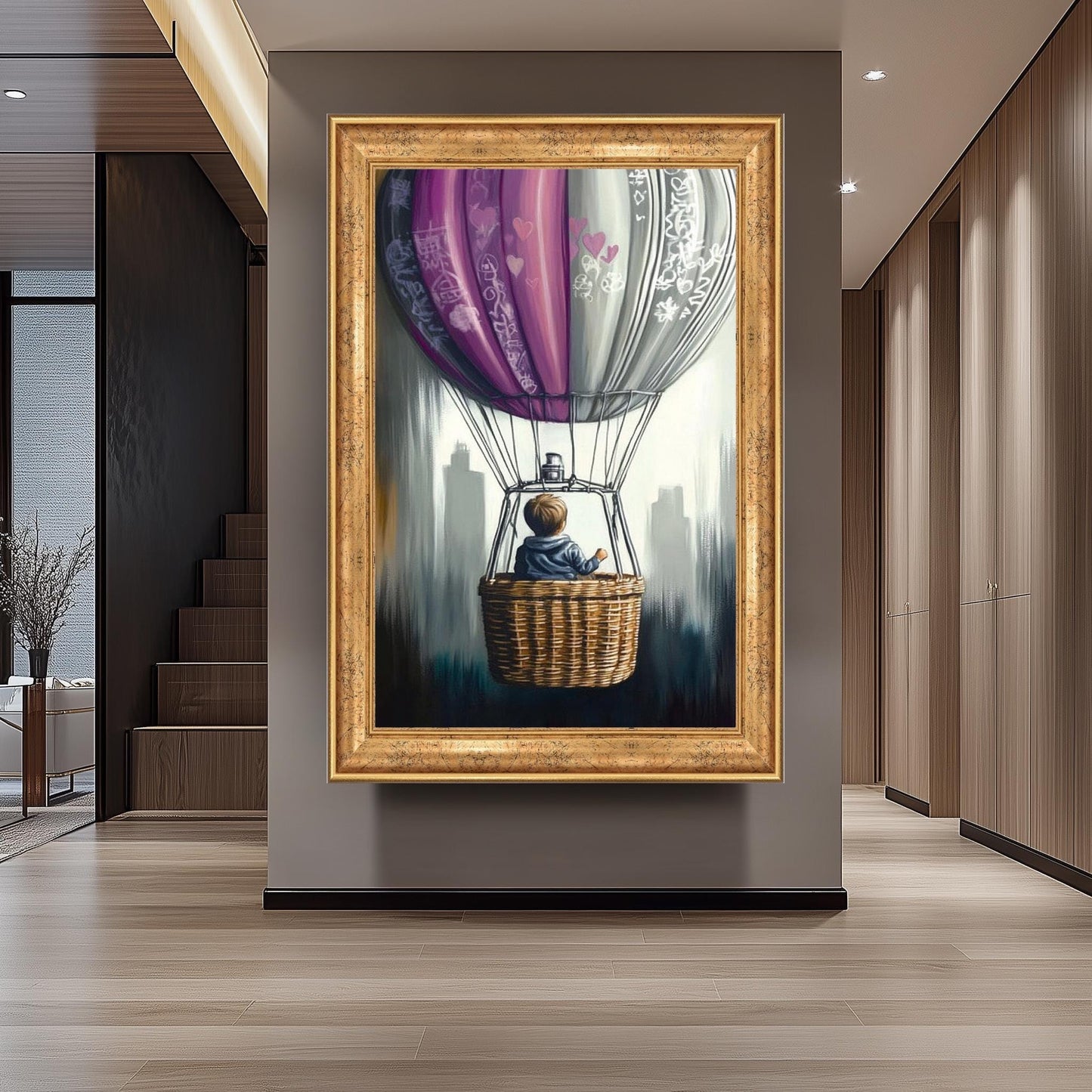 Graffiti Hot Air Balloon Painting, Dreamy Child Adventure Art, Hand Painted Surreal Wall Decor, Graffiti Art, Balloon Wall Art