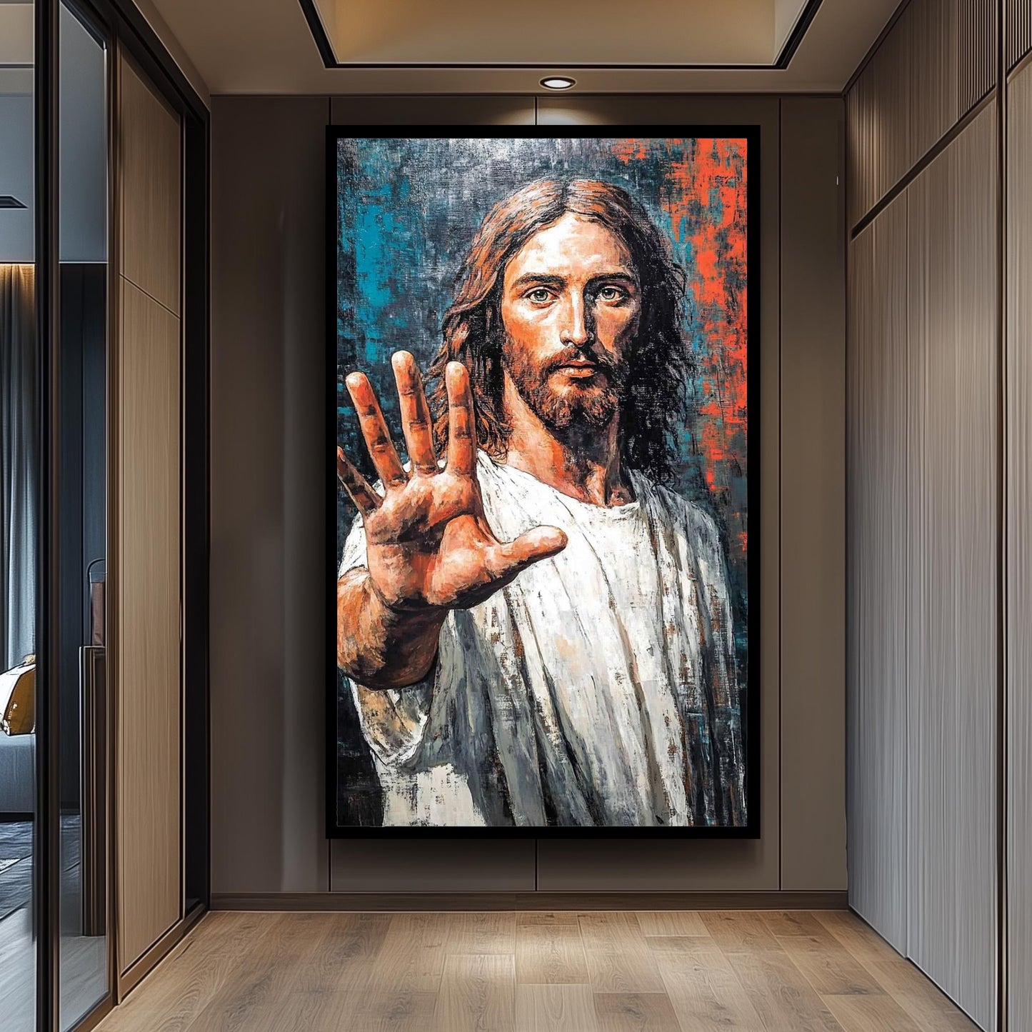 Jesus Christ Painting, Hand Painted Religious Wall Art, Abstract Christian Decor, Savior Portrait Canvas, Spiritual Faith-Inspired Artwork