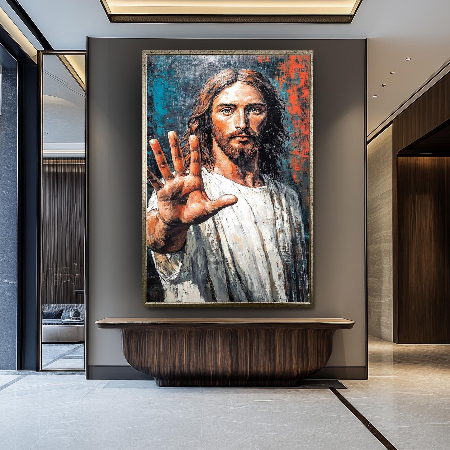 Jesus Christ Painting, Hand Painted Religious Wall Art, Abstract Christian Decor, Savior Portrait Canvas, Spiritual Faith-Inspired Artwork