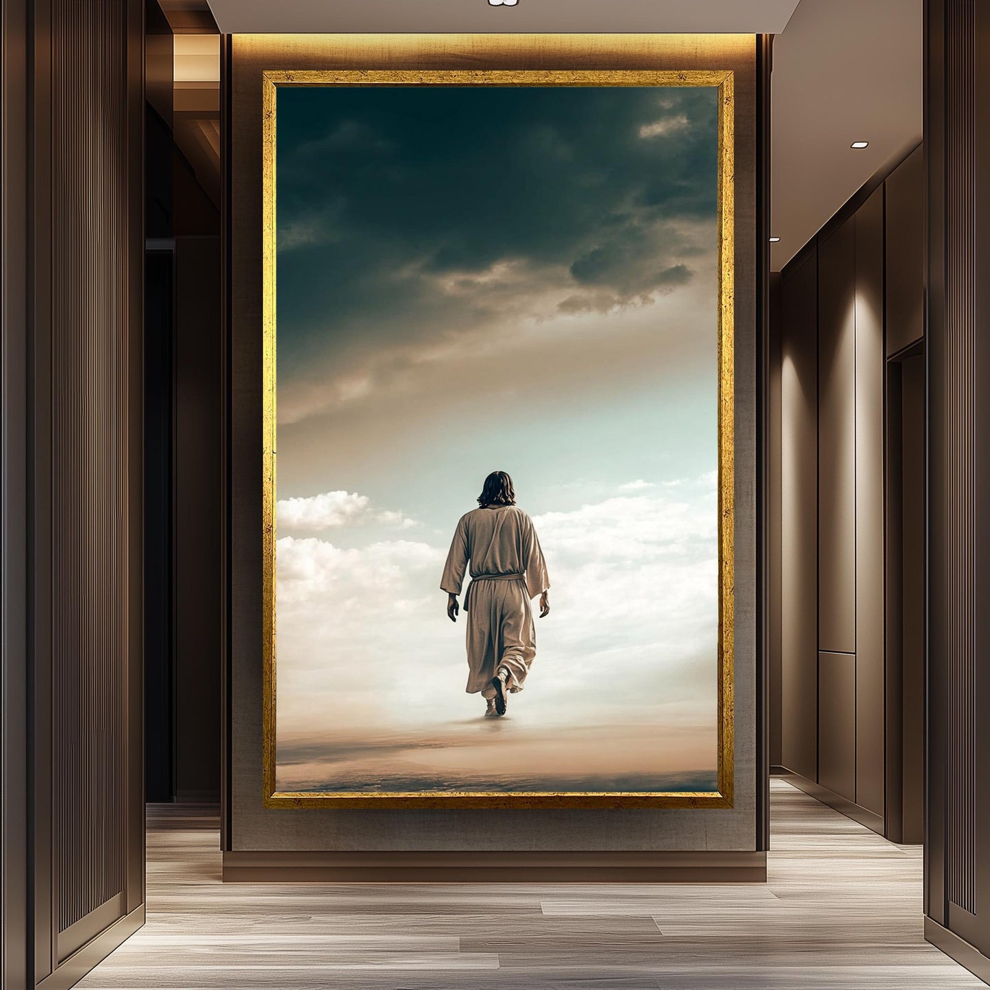 Jesus Walking on Clouds Canvas Art  Inspirational Christian Wall Print for Faithful Home Decor, Spiritual Gift or Heavenly Religious Accent
