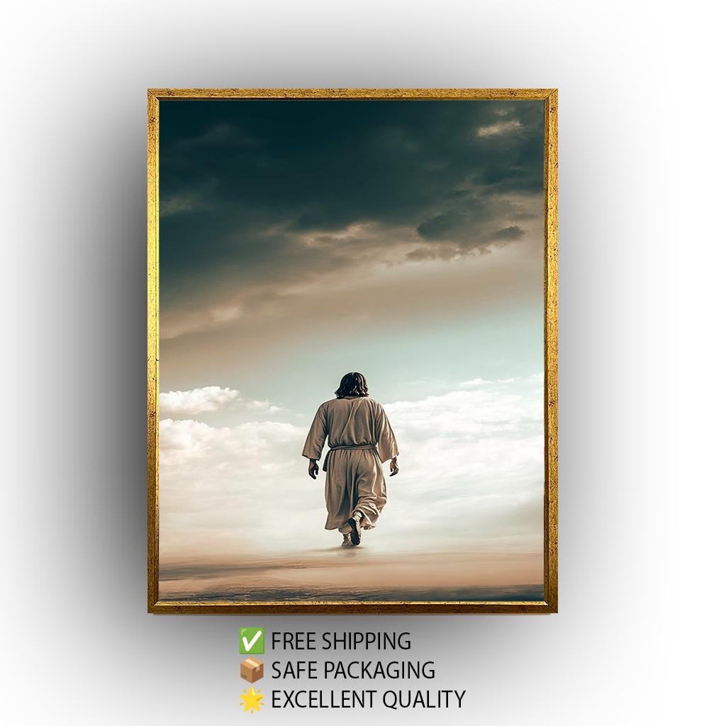 Jesus Walking on Clouds Canvas Art  Inspirational Christian Wall Print for Faithful Home Decor, Spiritual Gift or Heavenly Religious Accent