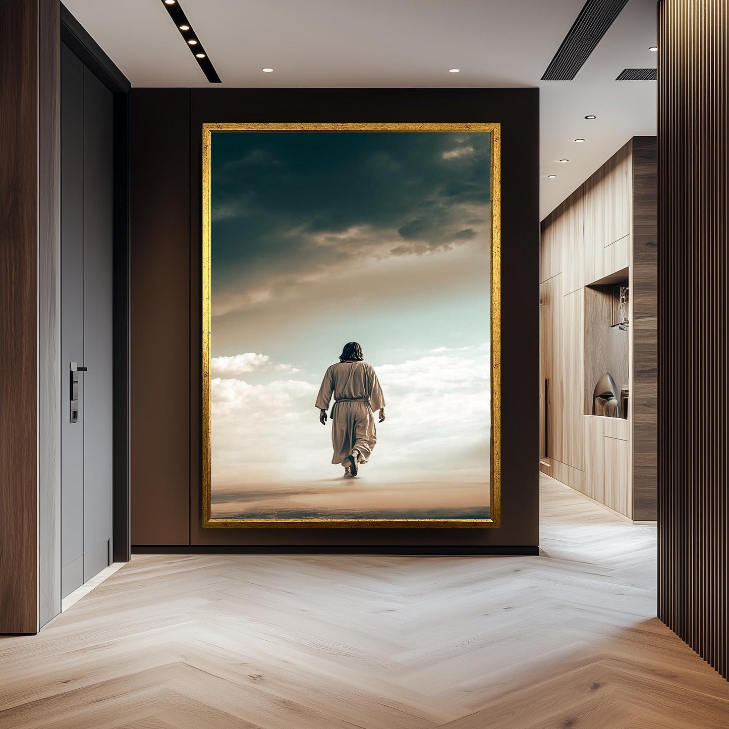 Jesus Walking on Clouds Canvas Art  Inspirational Christian Wall Print for Faithful Home Decor, Spiritual Gift or Heavenly Religious Accent