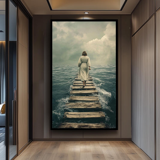 Jesus Walking on Water Pier Canvas  Faithful Christian Wall Art for Spiritual Reflection, Religious Home Decor or Inspiring Gift Idea