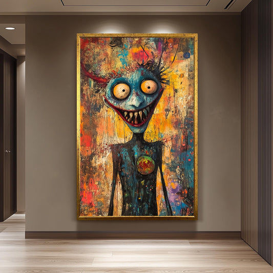 Psychedelic Creepy Clown Canvas Art  Bold Abstract Horror Clown Painting for Gothic Home Decor, Halloween Wall Art or Unique Pop Gift