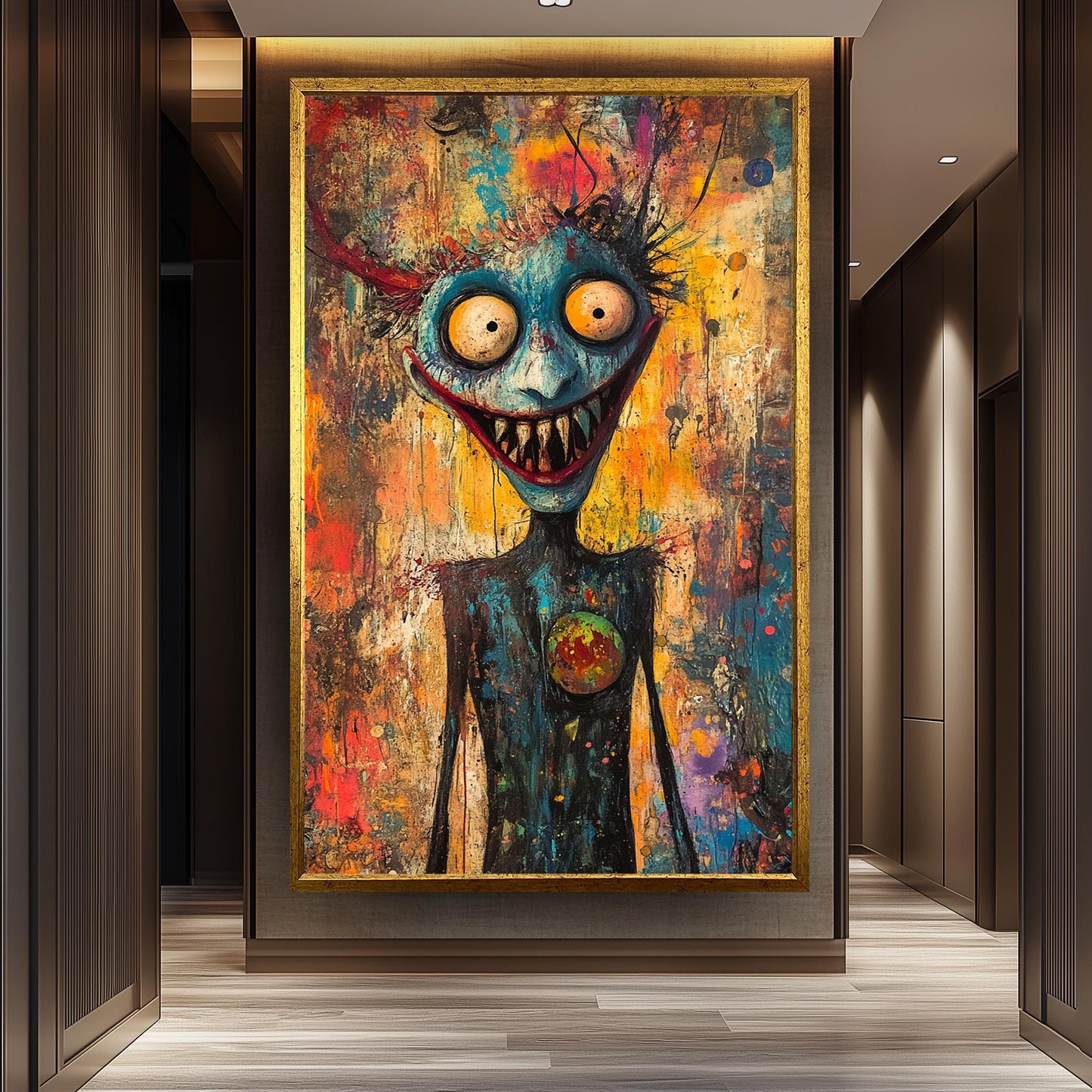 Psychedelic Creepy Clown Canvas Art  Bold Abstract Horror Clown Painting for Gothic Home Decor, Halloween Wall Art or Unique Pop Gift