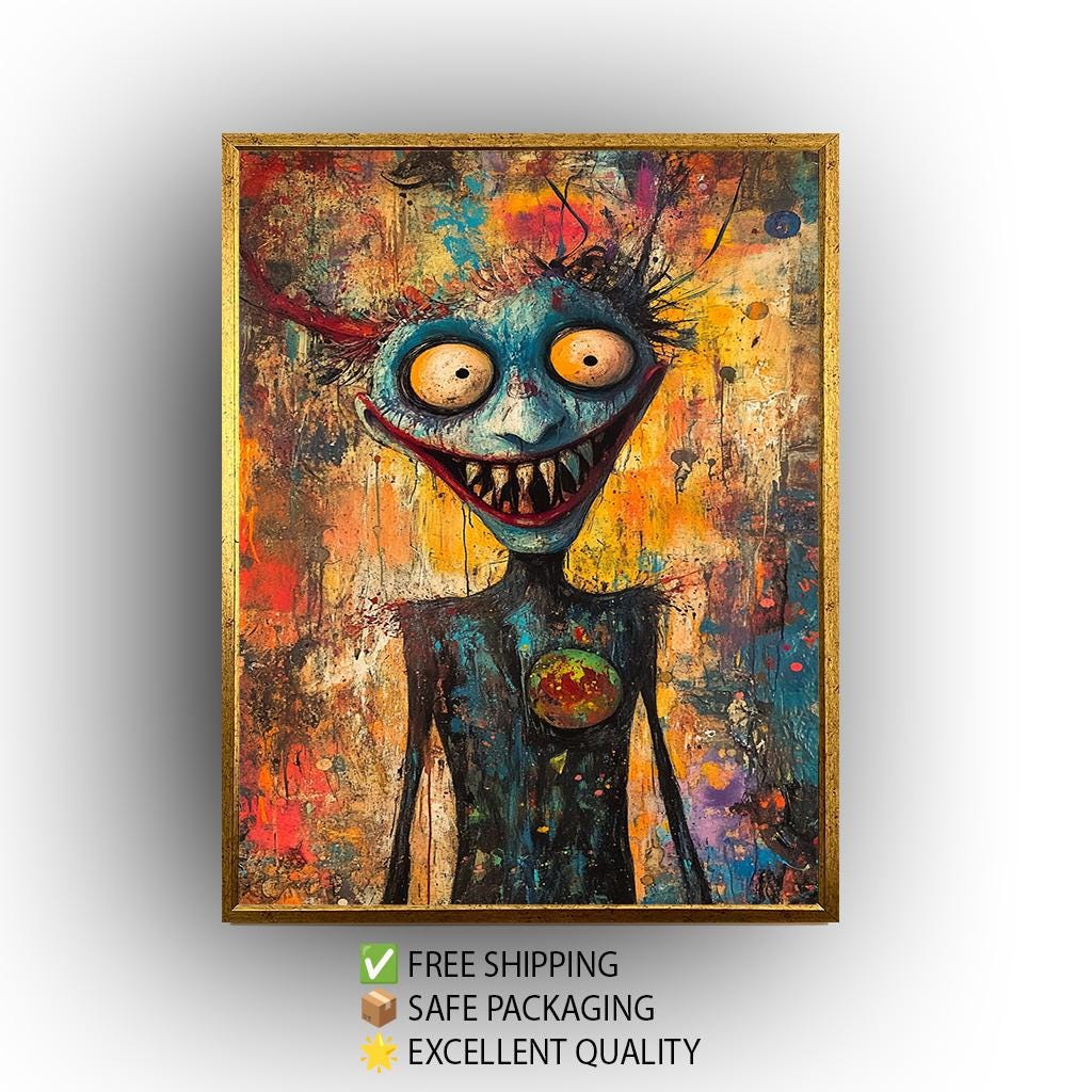 Psychedelic Creepy Clown Canvas Art  Bold Abstract Horror Clown Painting for Gothic Home Decor, Halloween Wall Art or Unique Pop Gift