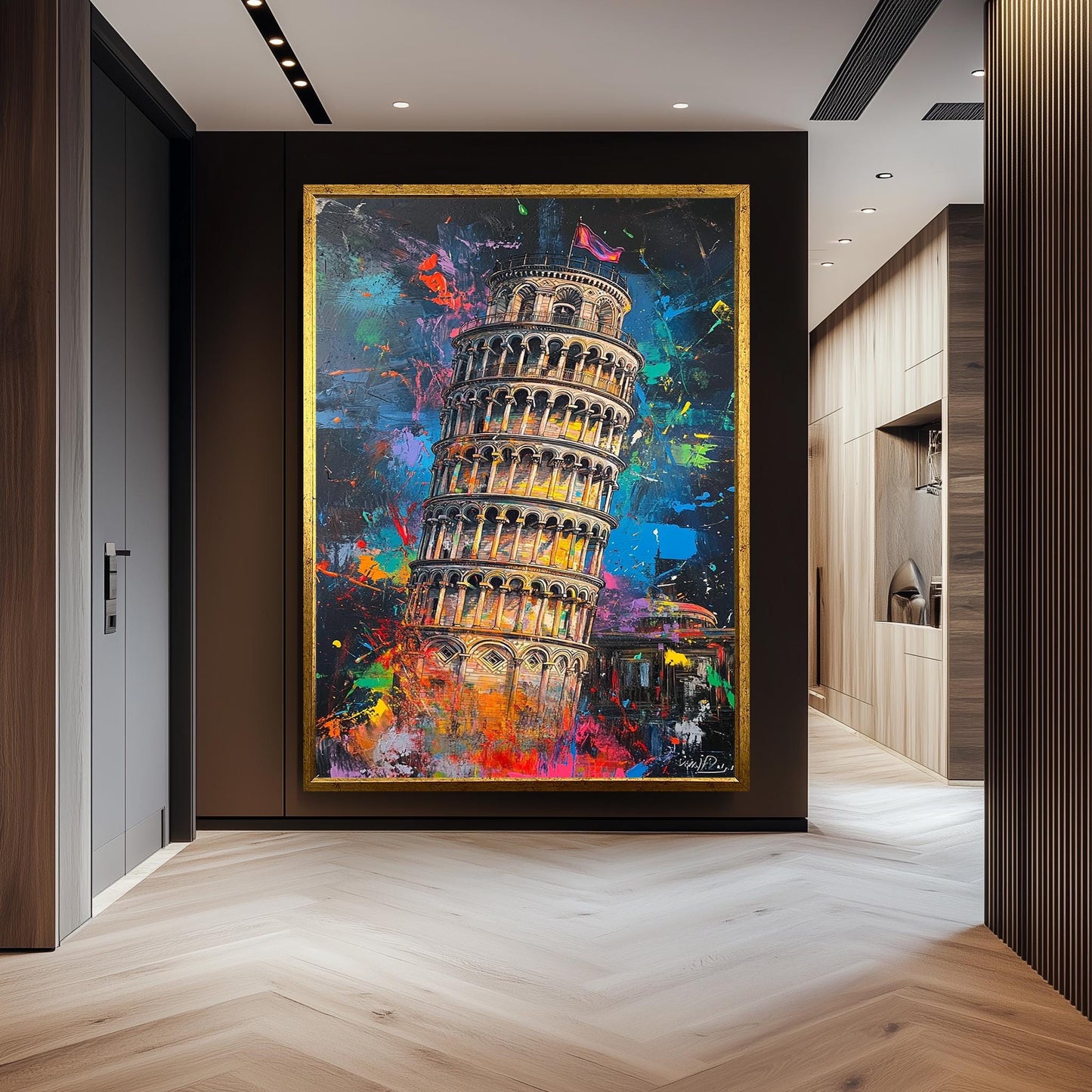 Colorful Leaning Tower of Pisa Wall Art Print, Vibrant Italy Landmark Canvas, Modern Abstract Travel Decor, Urban Splash Painting Poster