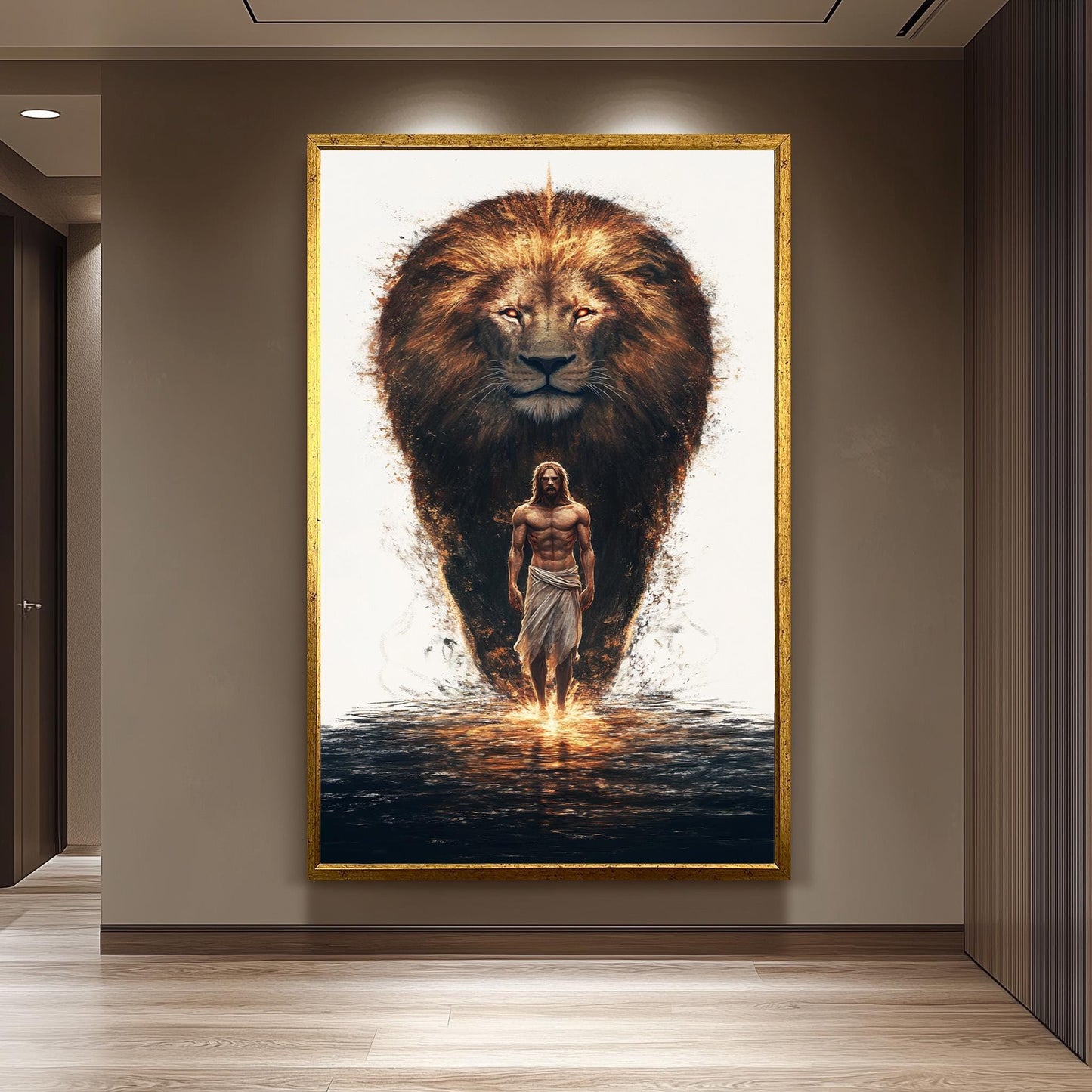Jesus and Lion Canvas Print: Christian Spiritual Wall Art