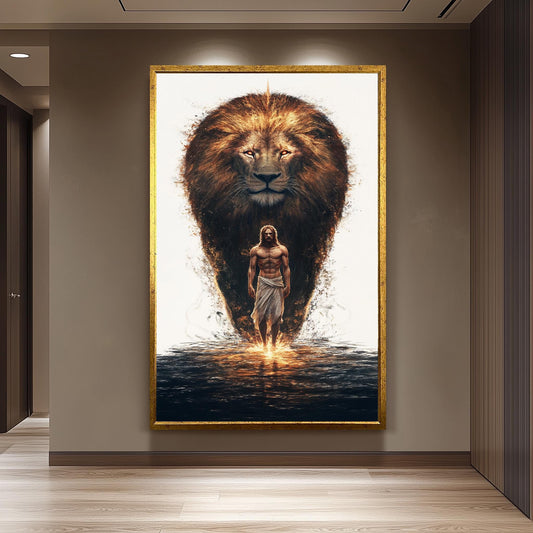 Jesus and Lion Canvas Print: Christian Spiritual Wall Art
