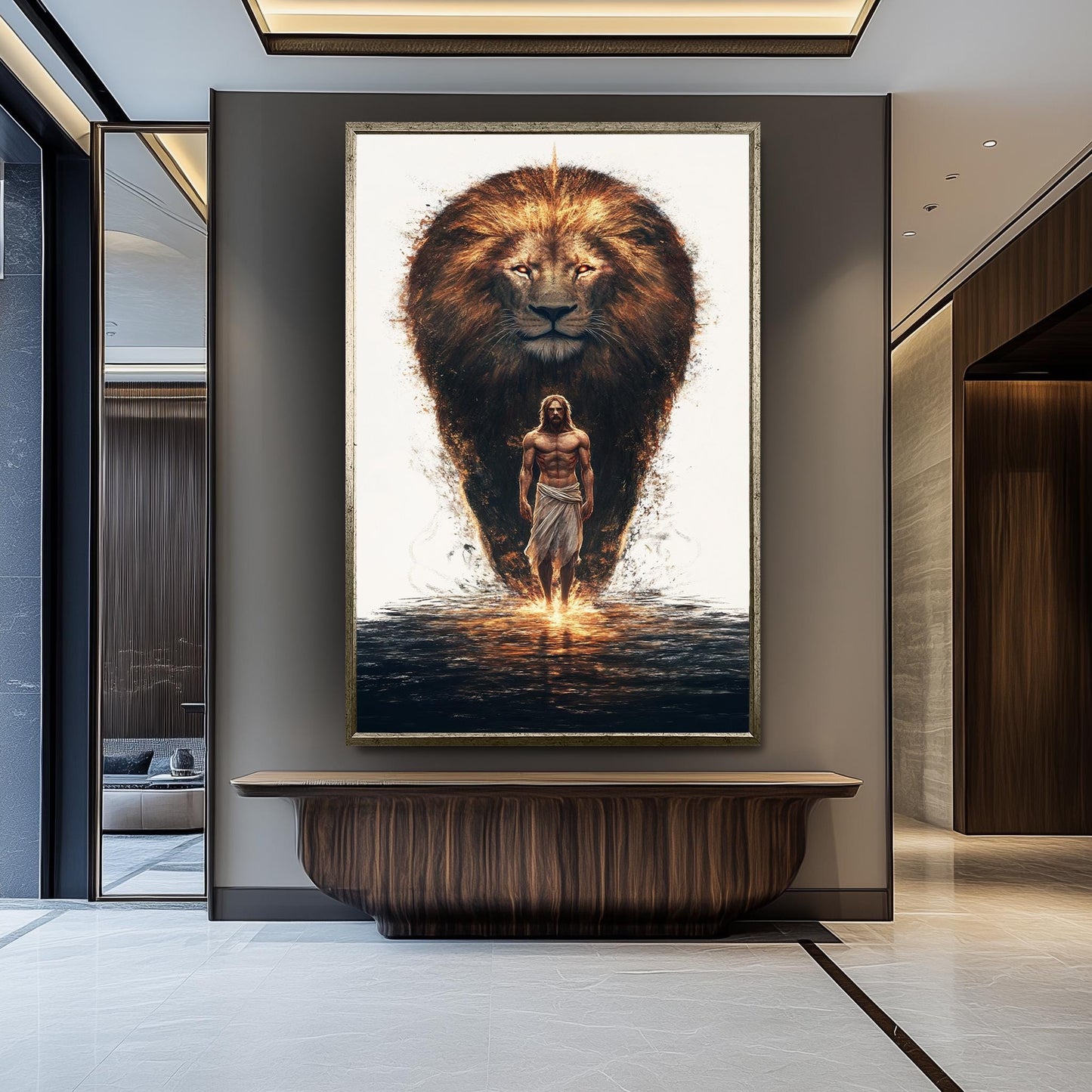 Jesus and Lion Canvas Print: Christian Spiritual Wall Art