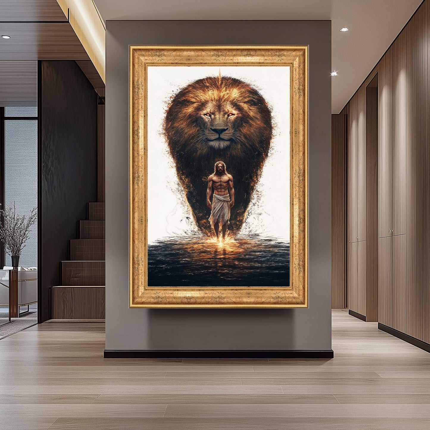 Jesus and Lion Canvas Print: Christian Spiritual Wall Art