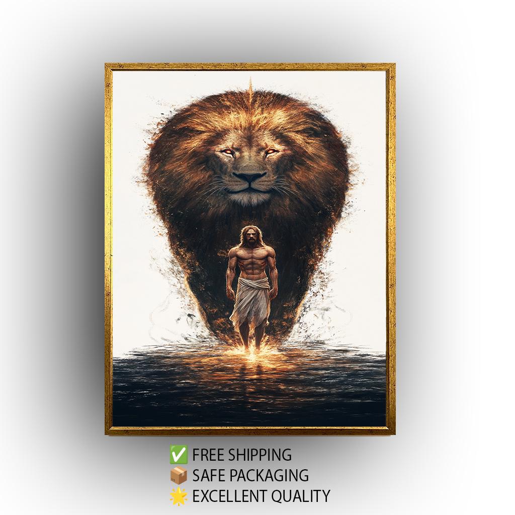 Jesus and Lion Canvas Print: Christian Spiritual Wall Art