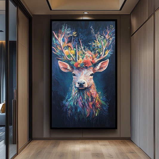 Floral Deer Art Print: Colorful Botanical Antlers, Whimsical Animal Painting