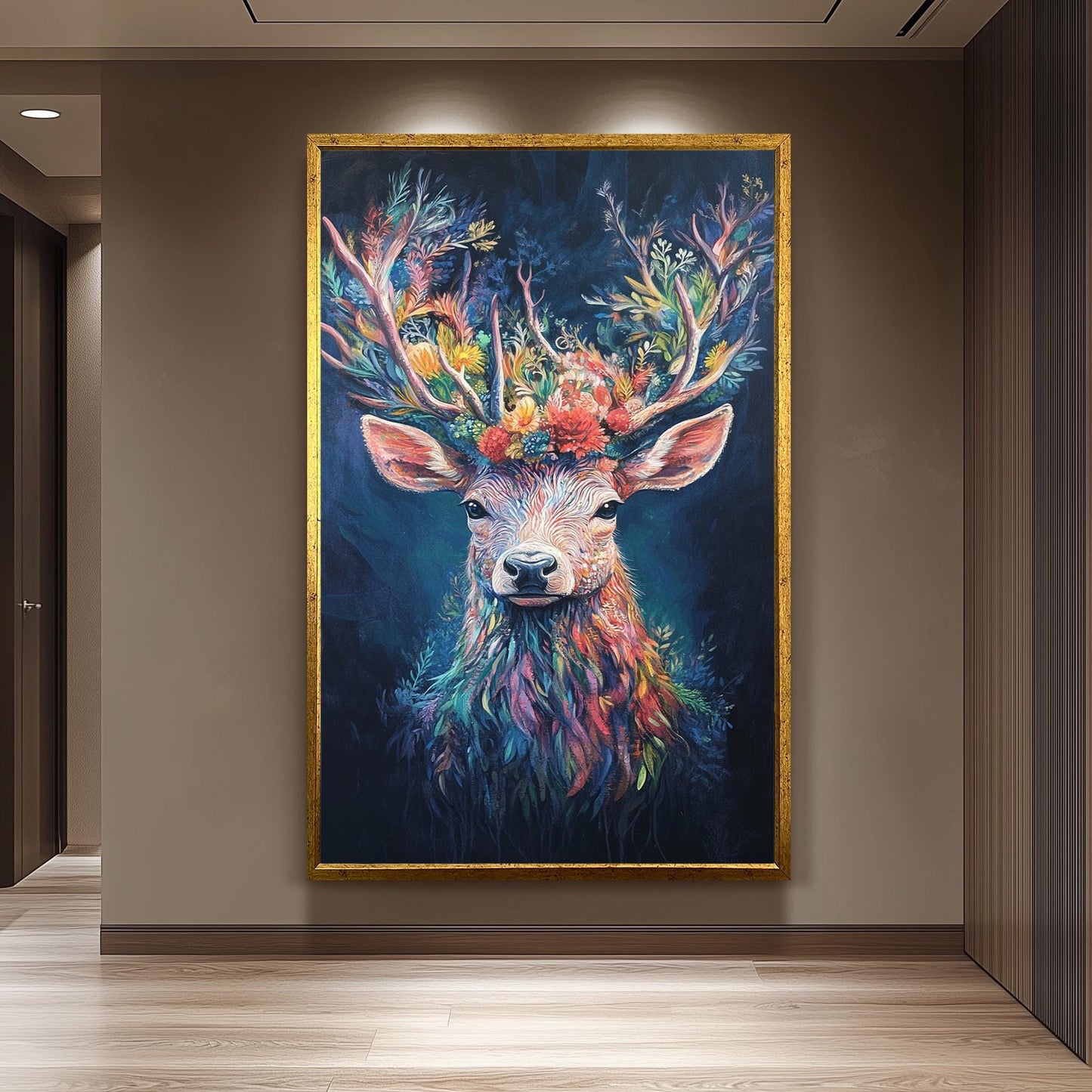 Floral Deer Art Print: Colorful Botanical Antlers, Whimsical Animal Painting