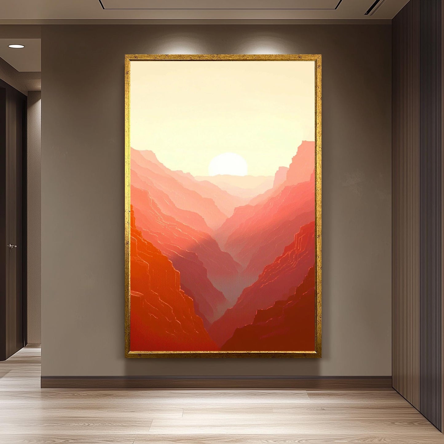 Canyon Sunset Canvas Print: Minimalist Red Mountain Landscape Wall Art