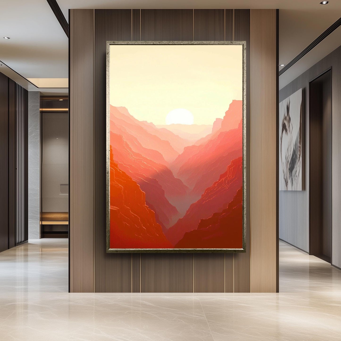 Canyon Sunset Canvas Print: Minimalist Red Mountain Landscape Wall Art