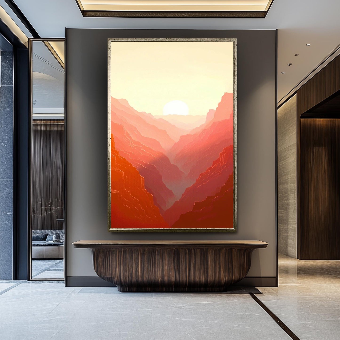 Canyon Sunset Canvas Print: Minimalist Red Mountain Landscape Wall Art