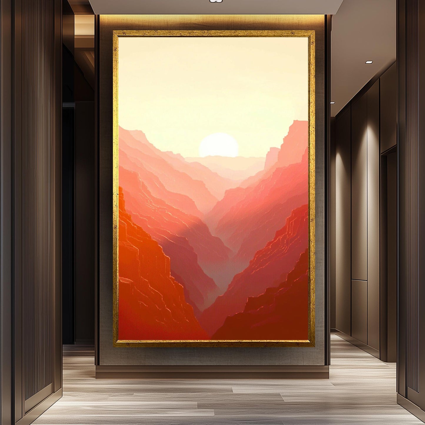 Canyon Sunset Canvas Print: Minimalist Red Mountain Landscape Wall Art