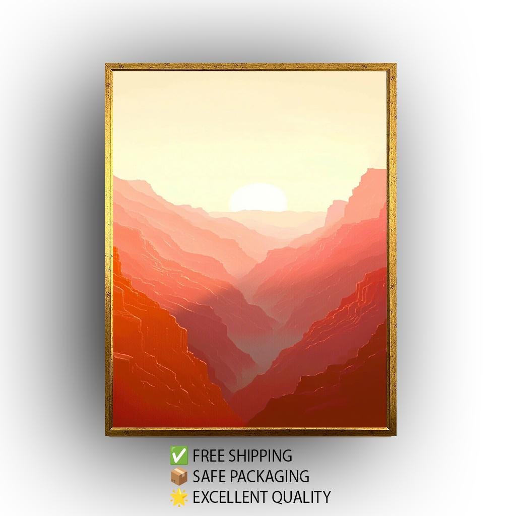 Canyon Sunset Canvas Print: Minimalist Red Mountain Landscape Wall Art