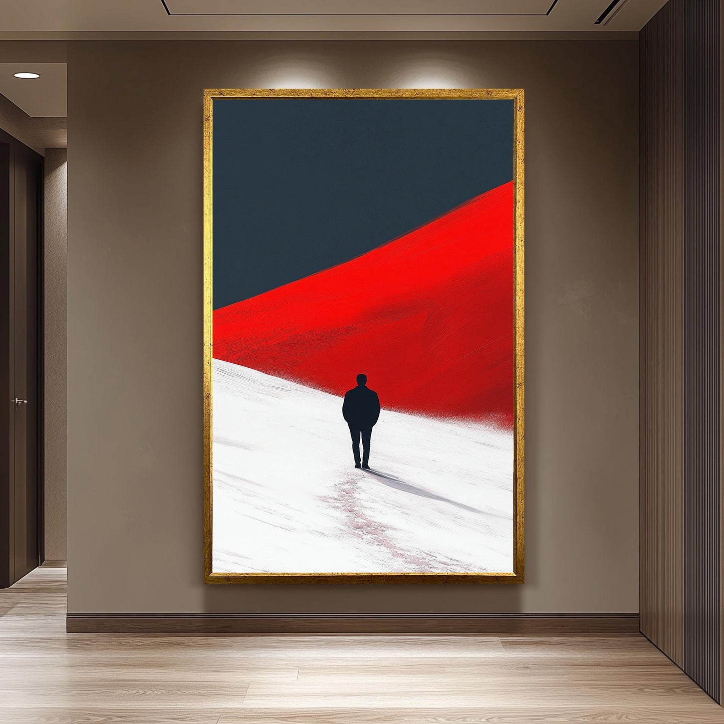 Minimalist Red Dune Canvas Print: Solitary Figure, Modern Home Decor
