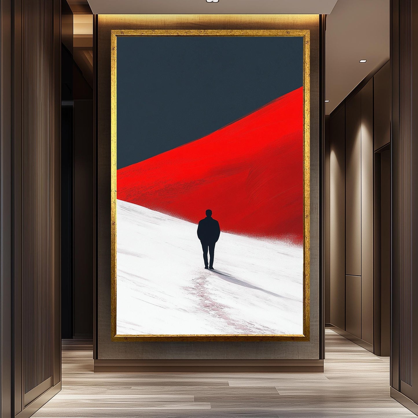 Minimalist Red Dune Canvas Print: Solitary Figure, Modern Home Decor