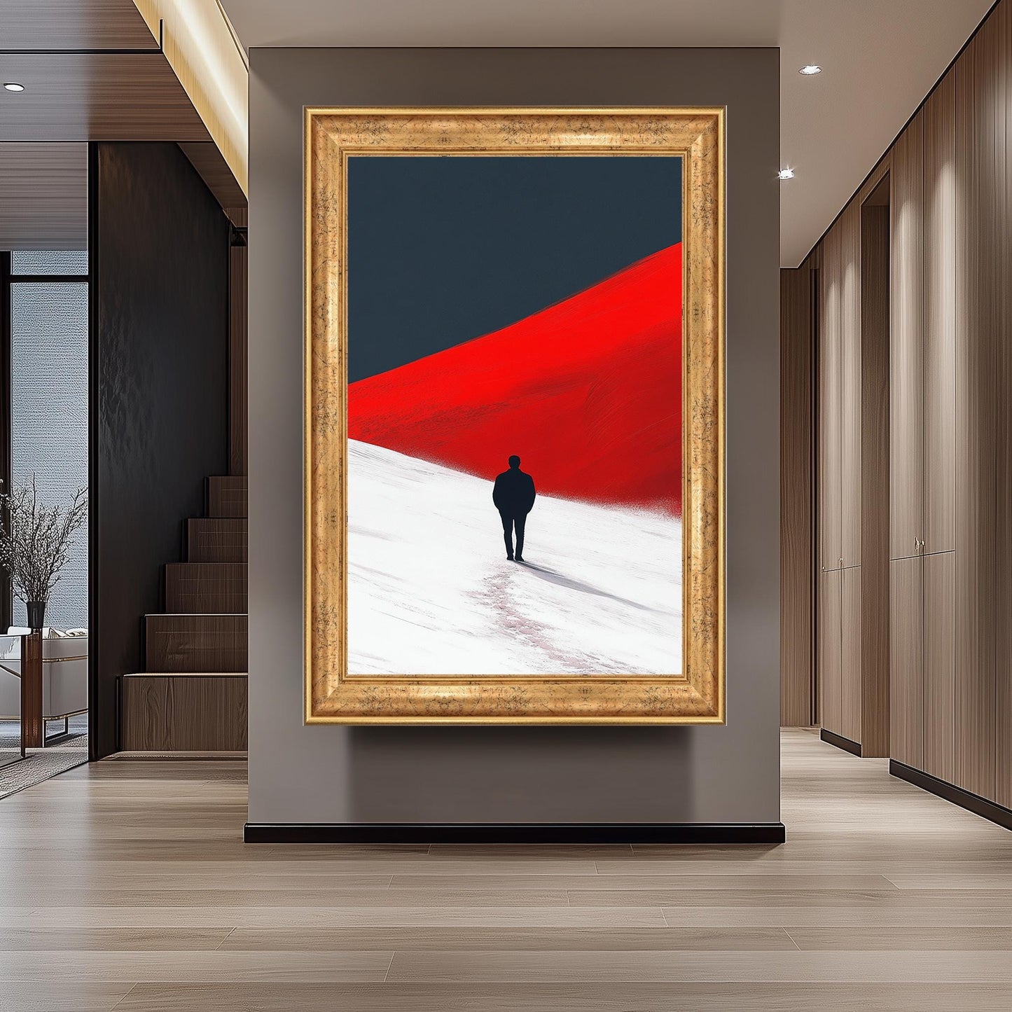 Minimalist Red Dune Canvas Print: Solitary Figure, Modern Home Decor