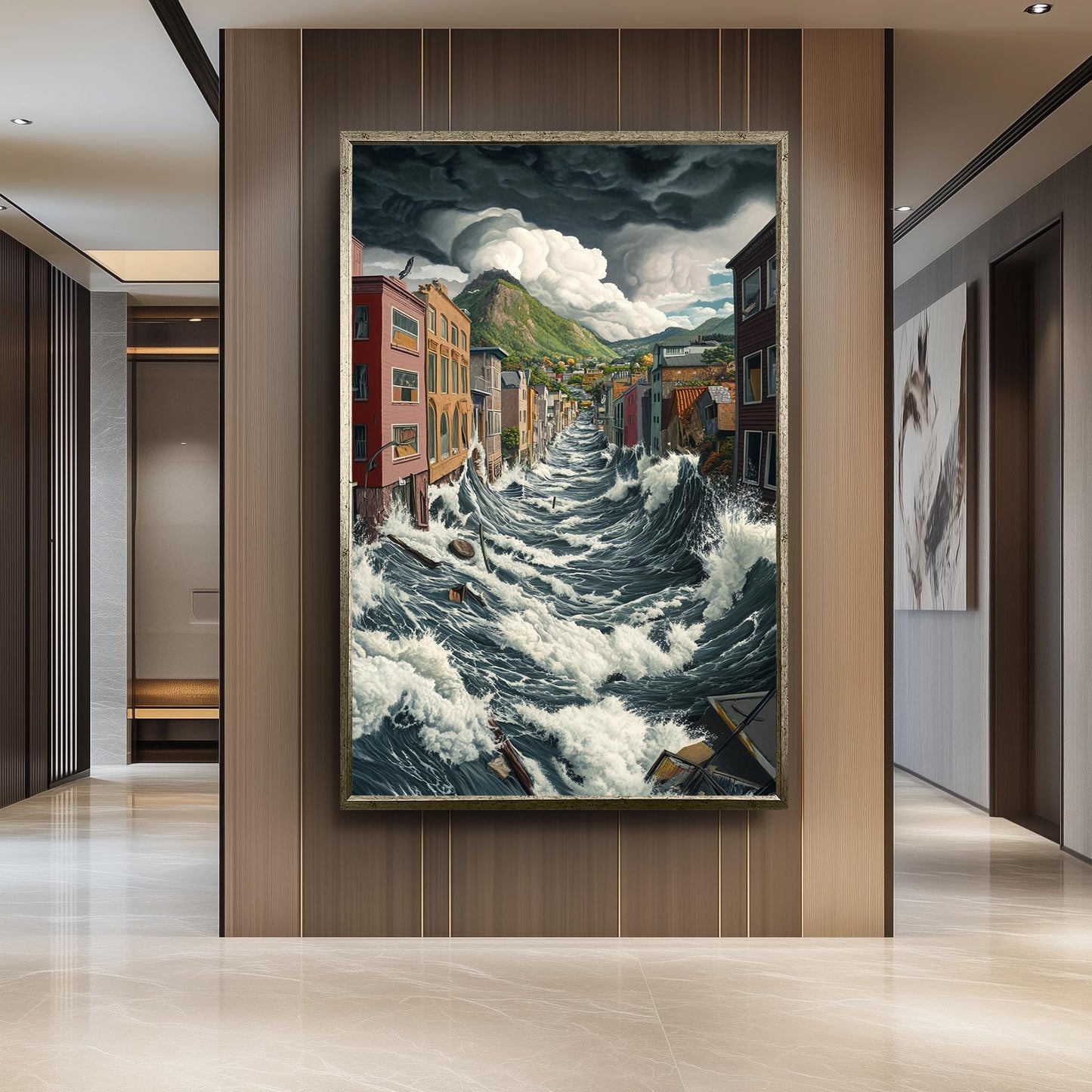 Surreal Flood Wave Canvas Print: Dramatic Cityscape Wall Art