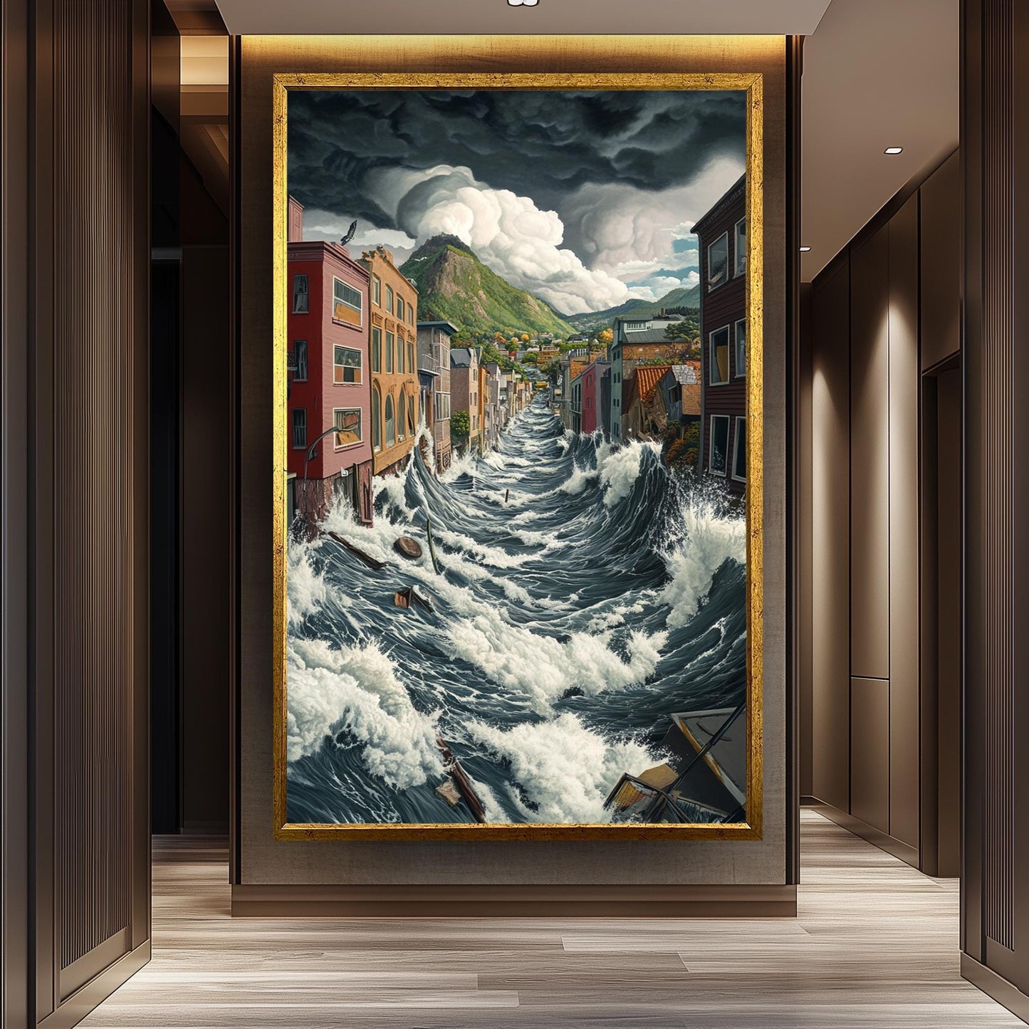 Surreal Flood Wave Canvas Print: Dramatic Cityscape Wall Art