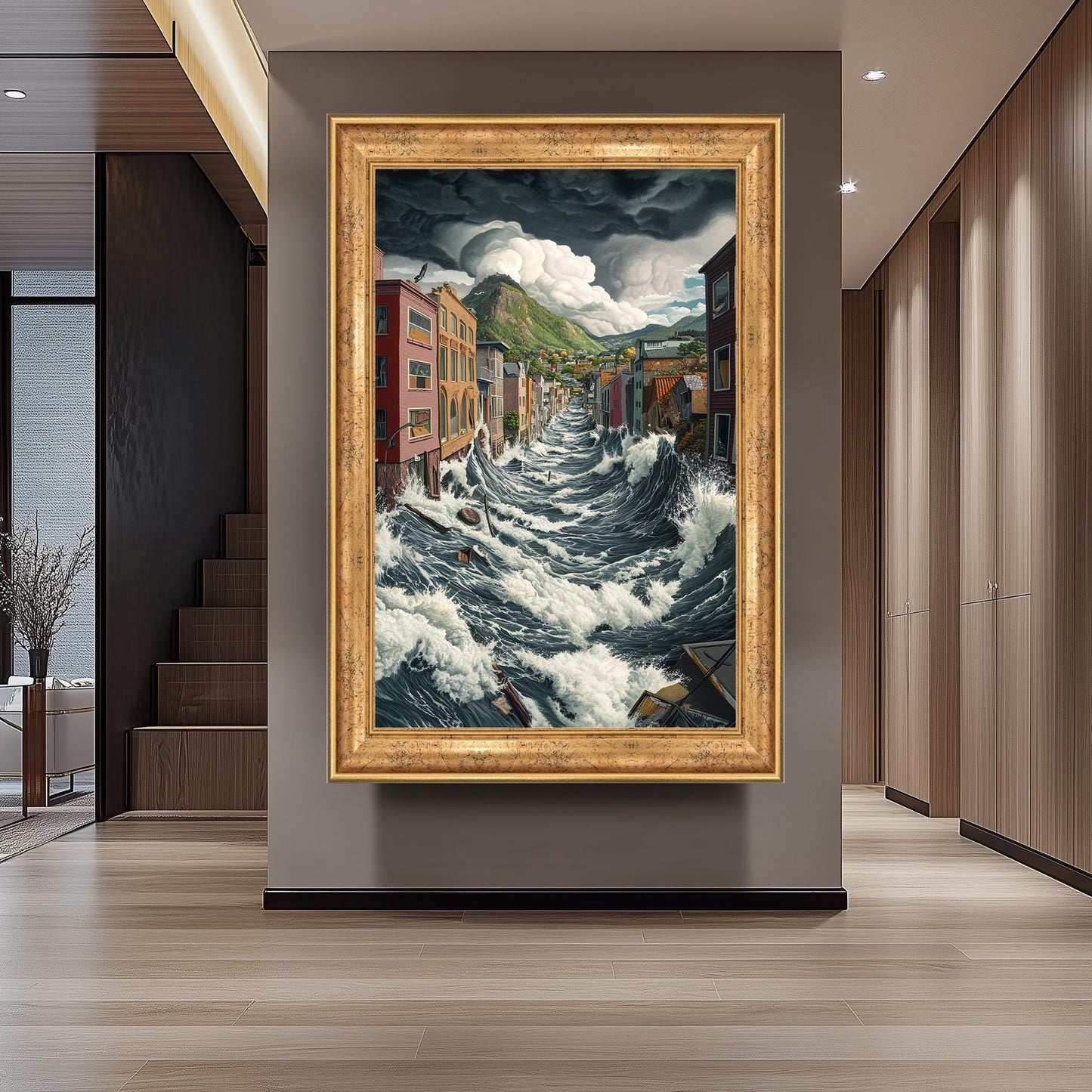 Surreal Flood Wave Canvas Print: Dramatic Cityscape Wall Art