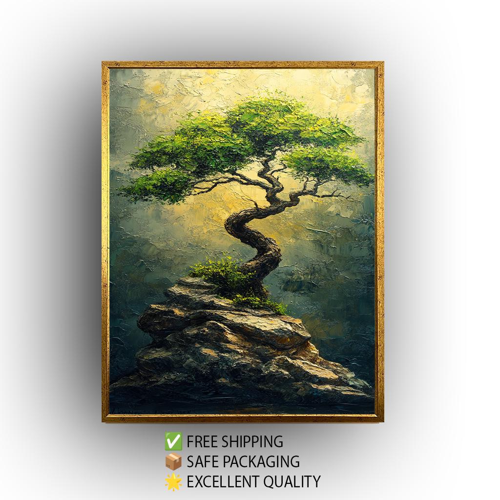 Resilient Tree Canvas Print: Textured Nature Painting, Zen Home Decor