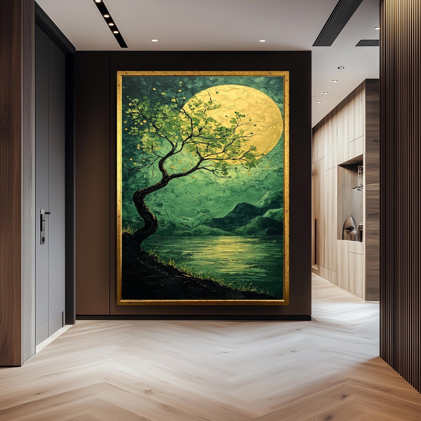 Moonlit Tree Canvas Print: Textured Night Landscape, Tranquil Decor