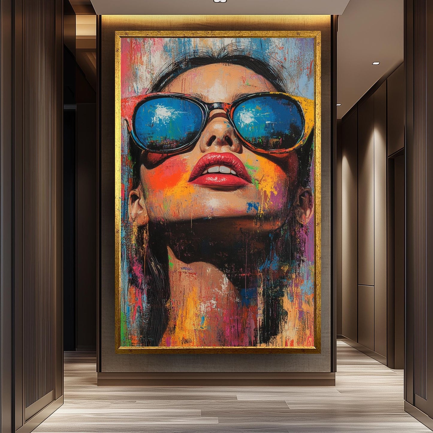 Pop Art Woman Canvas Print: Graffiti Style Portrait with Sunglasses