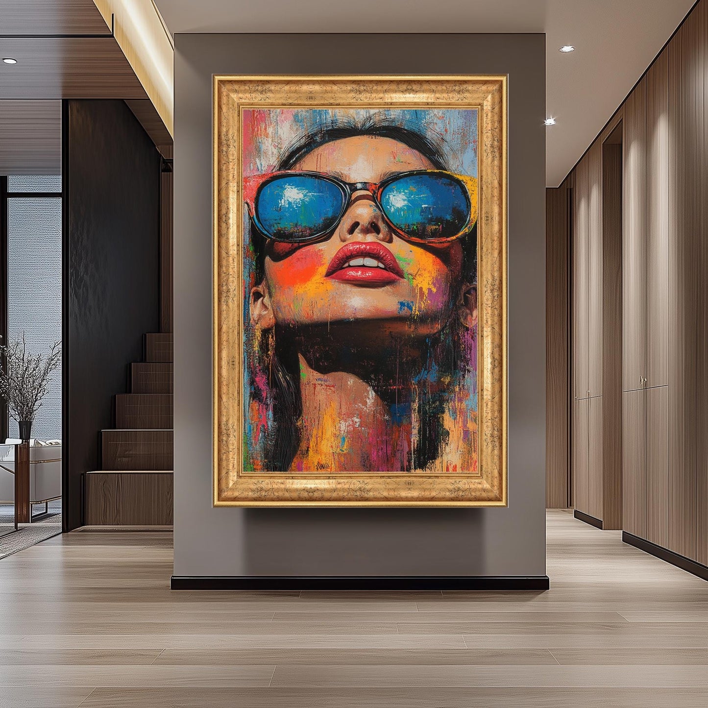 Pop Art Woman Canvas Print: Graffiti Style Portrait with Sunglasses