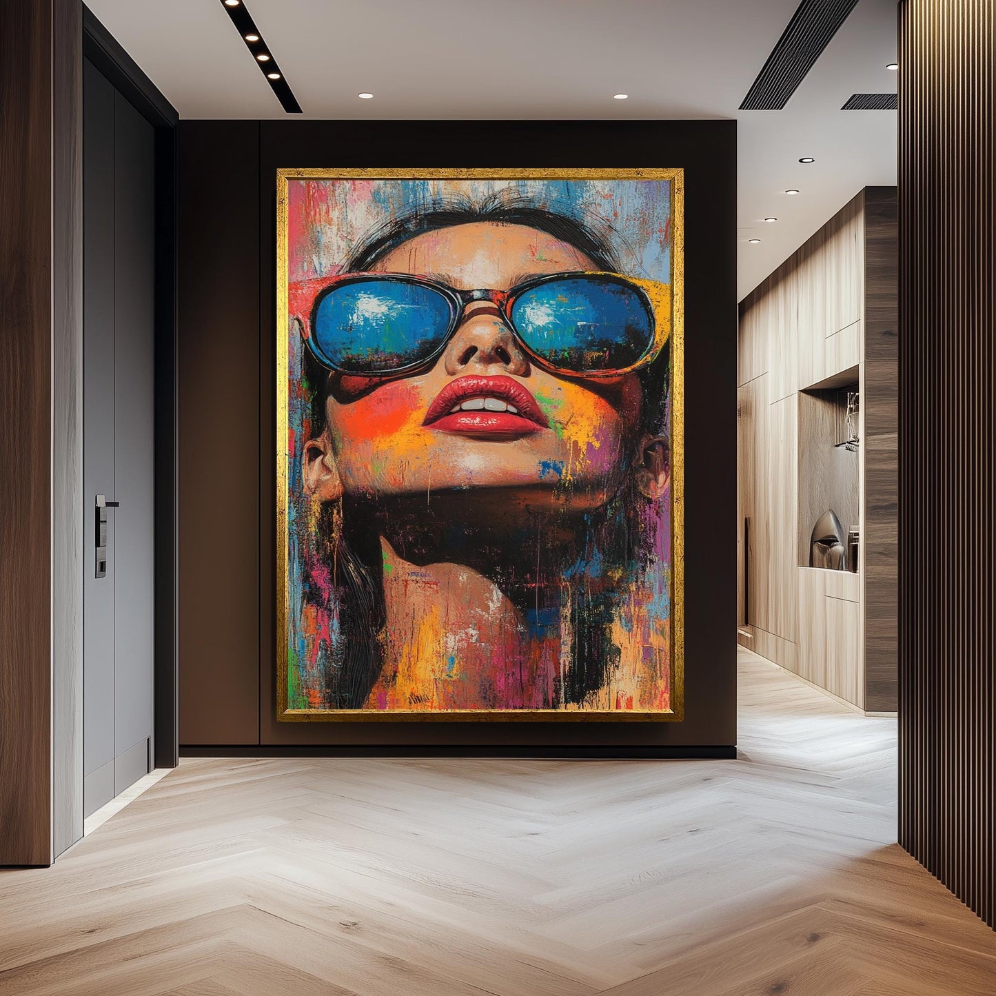 Pop Art Woman Canvas Print: Graffiti Style Portrait with Sunglasses