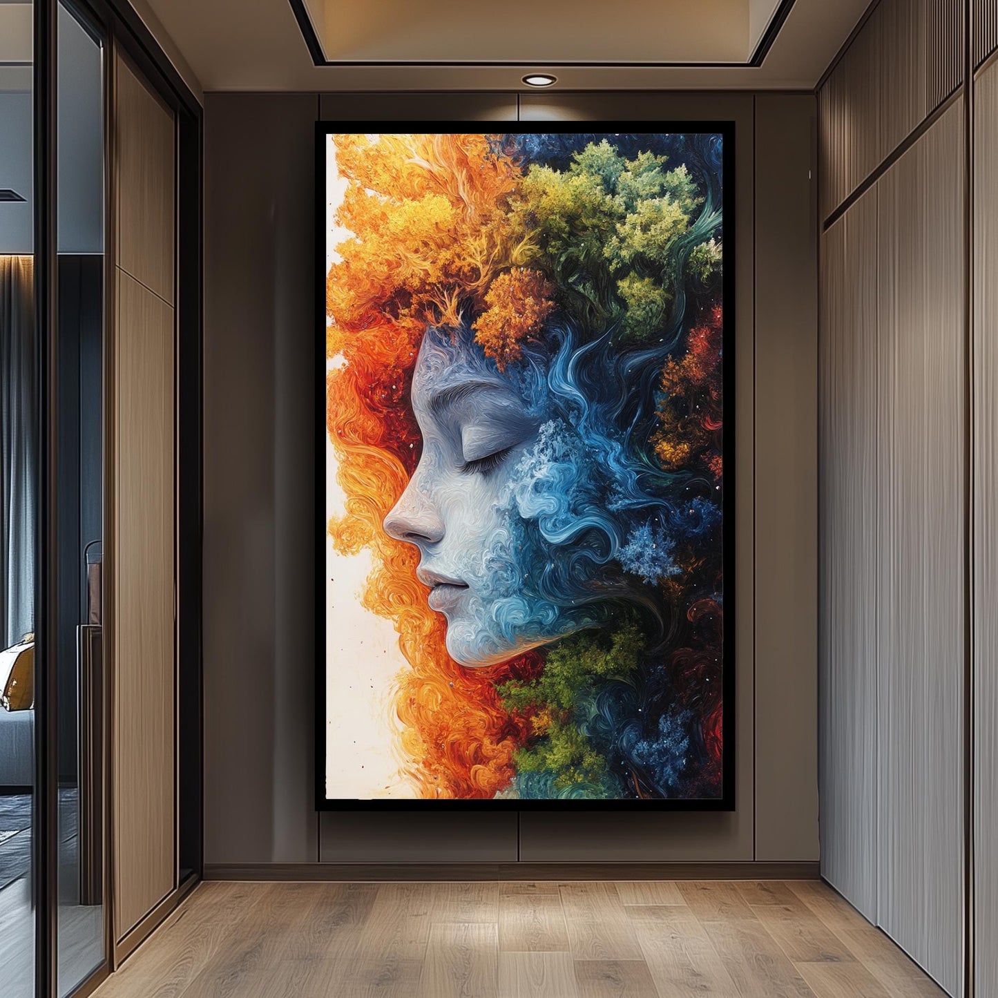Surreal Woman Face Canvas Art: Fire, Water, Earth, Air