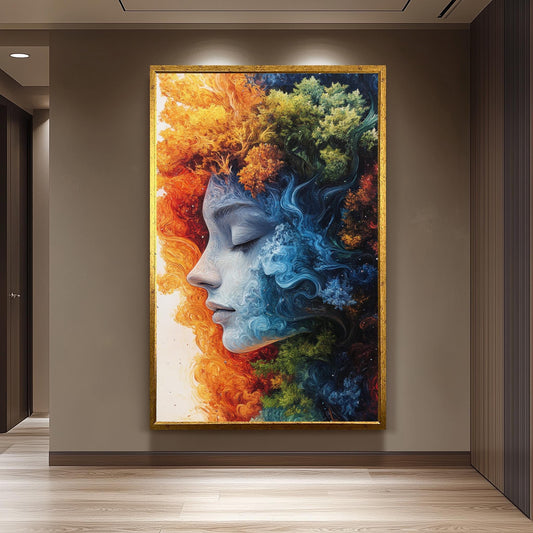 Surreal Woman Face Canvas Art: Fire, Water, Earth, Air
