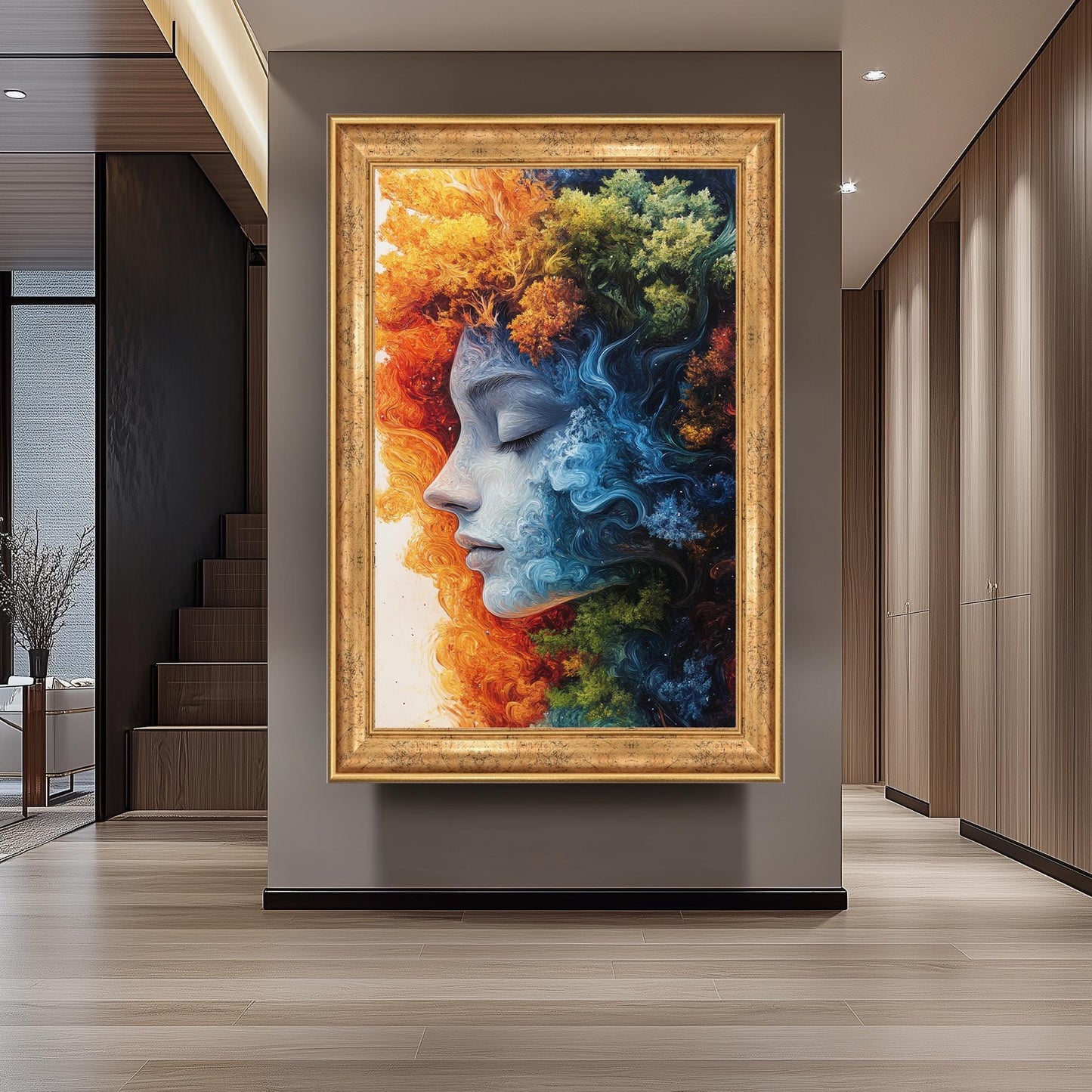 Surreal Woman Face Canvas Art: Fire, Water, Earth, Air