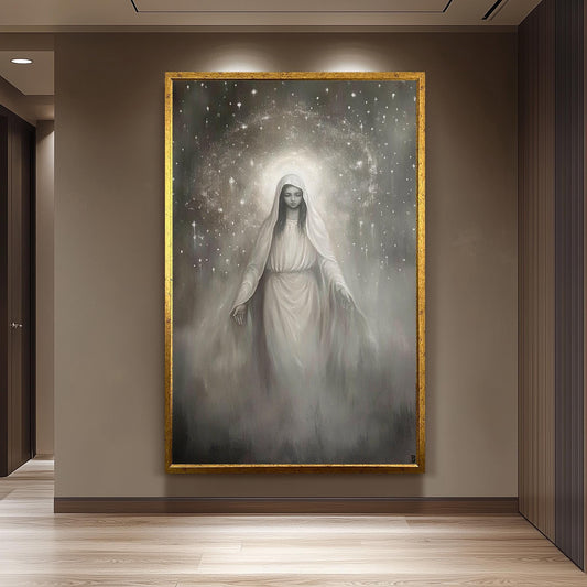 Virgin Mary Canvas Art: Monochrome Celestial Painting